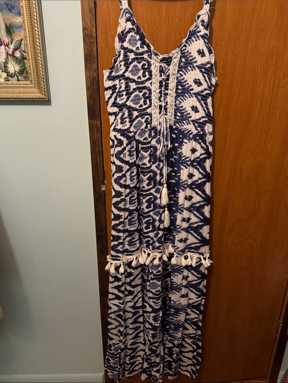 Blue and White Patterned Maxi Dress
